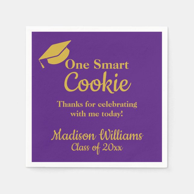 Serviette En Papier Graduation One Smart Cookie Party Purple & Gold (Devant)