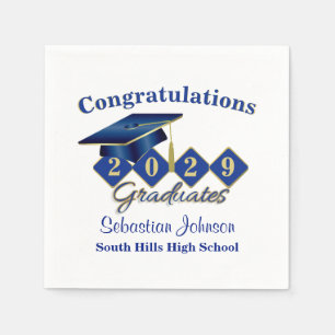 Serviette En Papier Graduation personnalisée Bleu & Or