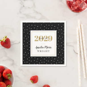 Serviette En Papier Graduation personnalisée Noir et Or Classy
