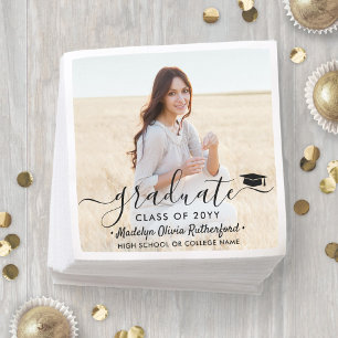Serviette En Papier Graduation Photo & Elegant Black Script Classe Ann