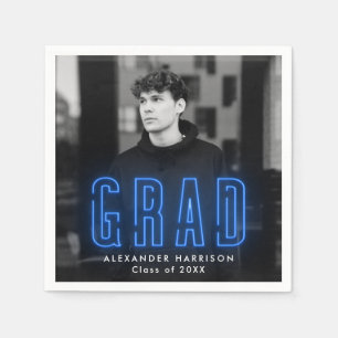 Serviette En Papier Graduation photo moderne bleu néon
