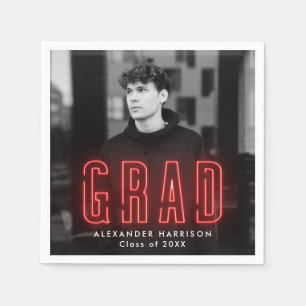 Serviette En Papier Graduation photo moderne Red Neon