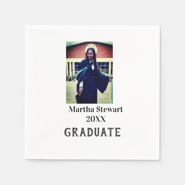 Serviette En Papier Graduation photo name year class university simple (Devant)