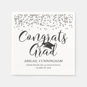 Serviette En Papier Graduation Silver Confetti CONGRATS GRAD Nom