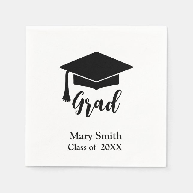 Serviette En Papier Graduation simple moderne en noir et blanc (Devant)