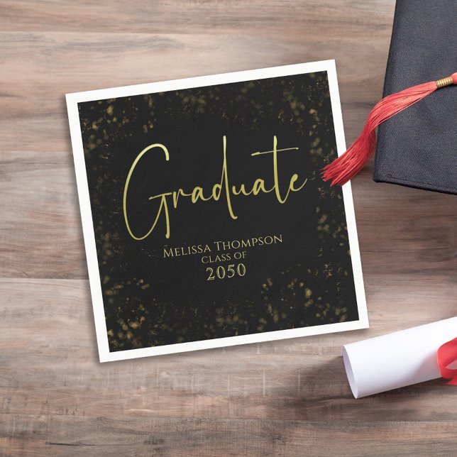 Serviette En Papier Gradué Simple Grad Black Gold Calligraphie Script (Créateur téléchargé)