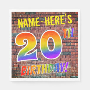 Serviette En Papier Graffiti arc-en-ciel Look 20E ANNIVERSAIRE! + Nom