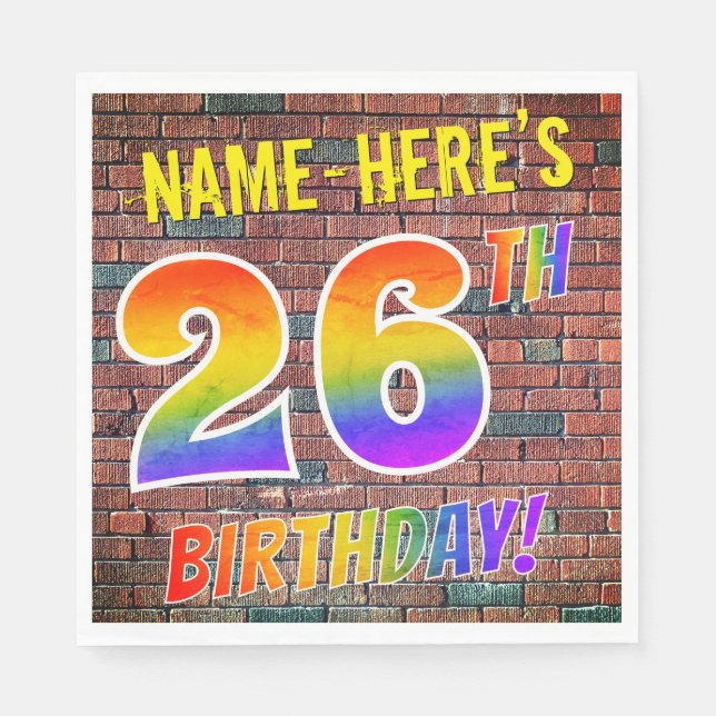 Serviette En Papier Graffiti arc-en-ciel Look 26E ANNIVERSAIRE! + Nom  (Devant)