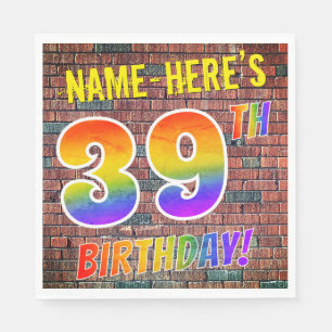 Serviette En Papier Graffiti arc-en-ciel Look 39E ANNIVERSAIRE! + Nom 