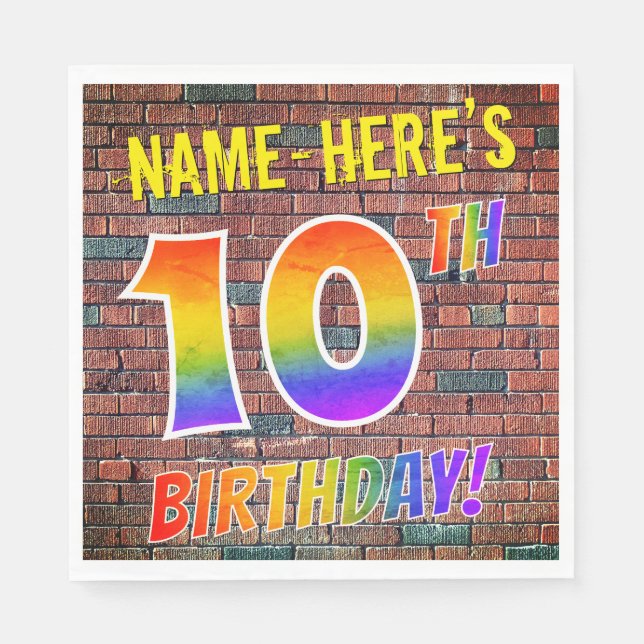 Serviette En Papier Graffiti arc-en-ciel Regardez 10ÈME ANNIVERSAIRE!  (Devant)