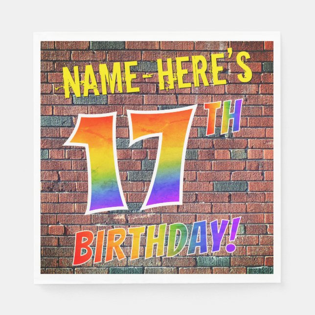 Serviette En Papier Graffiti arc-en-ciel Regardez 17ÈME ANNIVERSAIRE!  (Devant)