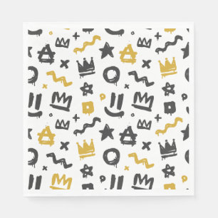 Serviette En Papier Graffiti Hip hop Tags Black and Gold Rap Doodles