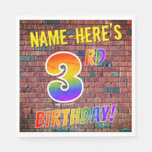 Serviette En Papier Graffiti Rainbow Look 3E ANNIVERSAIRE! + Nom perso