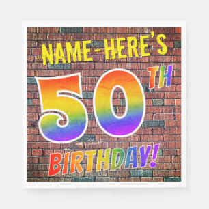 Serviette En Papier Graffiti Rainbow Look 50TH BANTHDAY! + Nom personn