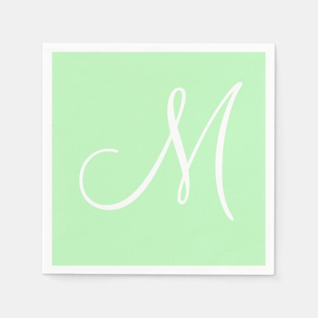 Serviette En Papier Grand monogramme blanc élégant | Mint Pastel (Devant)