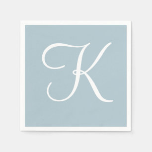 Serviette En Papier Grand monogramme blanc élégant   Pastel Blue