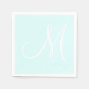 Serviette En Papier Grand monogramme blanc élégant Pastel Cyan