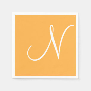 Serviette En Papier Grand monogramme blanc élégant   Pastel Orange