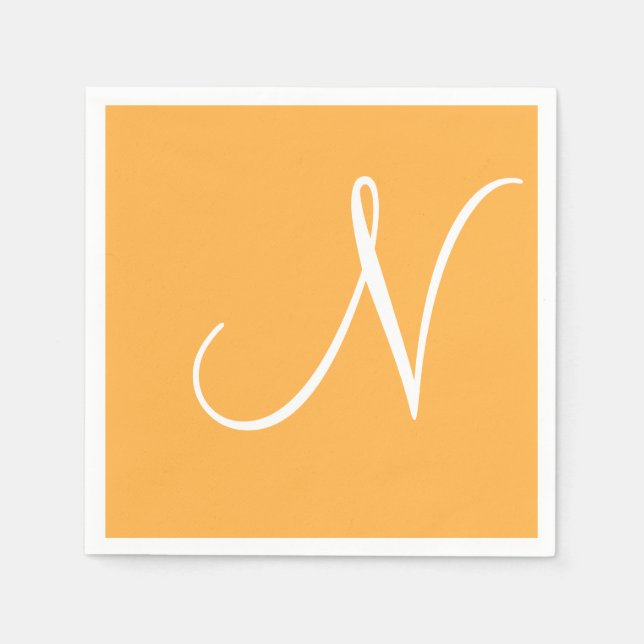 Serviette En Papier Grand monogramme blanc élégant | Pastel Orange (Devant)