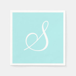 Serviette En Papier Grand monogramme blanc élégant   Pastel Turquoise
