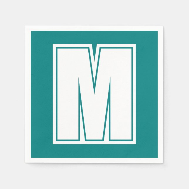 Serviette En Papier Grand monogramme blanc moderne | Emerald Green (Devant)