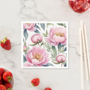 Serviette En Papier grande aquarelle de pivoines roses