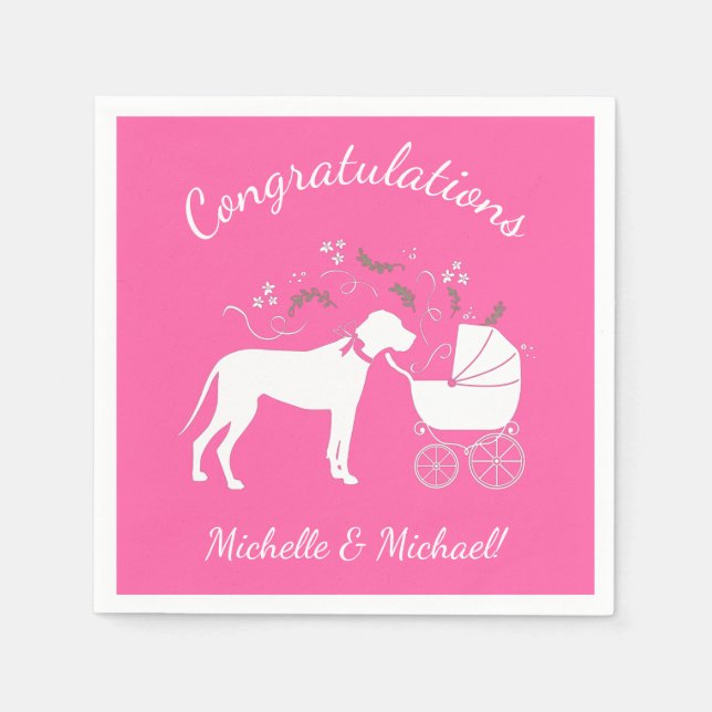 Serviette En Papier Grande Dane Chien Baby shower Chien Chiot Rose Gir (Devant)