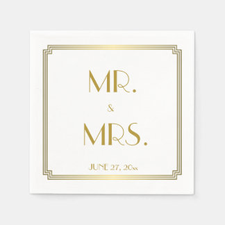 Serviette En Papier Grande Gatsby Art Déco Mariage blanc