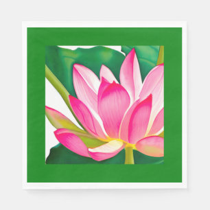 Serviette En Papier Grande Lit d'eau rose avec Feuilles vert émeraude