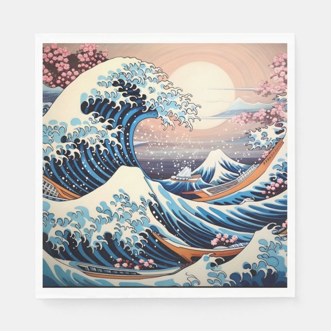 Serviette En Papier Grande vague inspirée rose sakura esthétique (Devant)