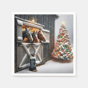 Serviette En Papier Grange de Noël avec chien berger australien