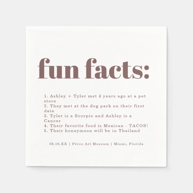 Serviette En Papier Graphe pourpre minimal moderne | Fun Facts Mariage (Devant)