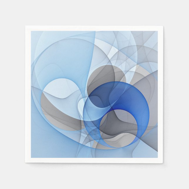 Serviette En Papier Graphique d'art fractal gris bleu Abstrait moderne (Devant)
