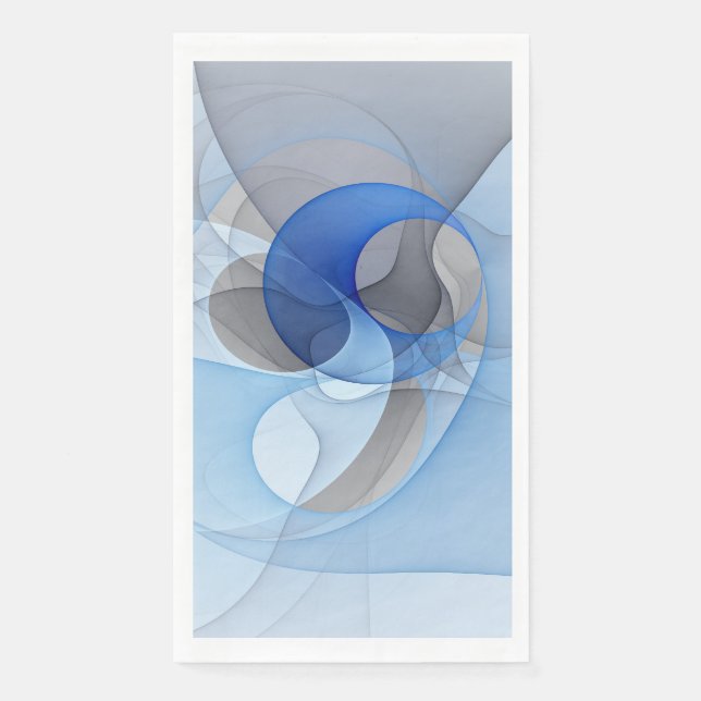 Serviette En Papier Graphique d'art fractal gris bleu Abstrait moderne (Devant)