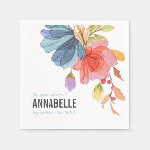 Serviette En Papier Gras aquarelle Aqua Fleurs sauvages diplômés