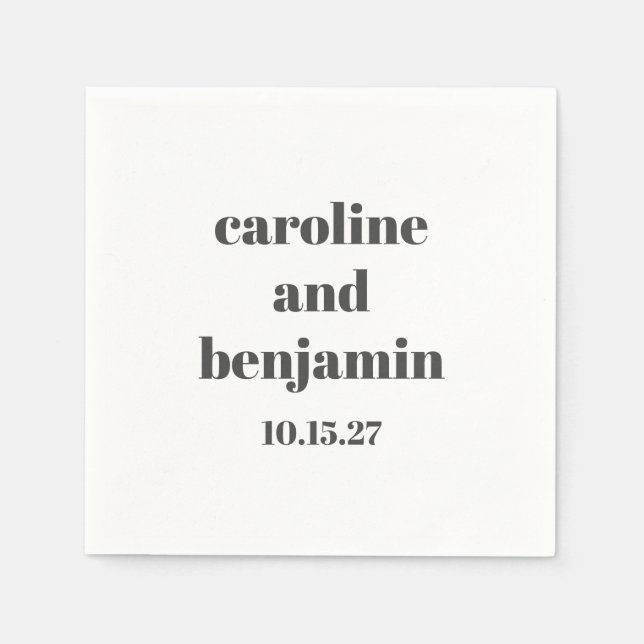 Serviette En Papier Gras Blanc Chic Mariage moderne Personnalisé (Devant)