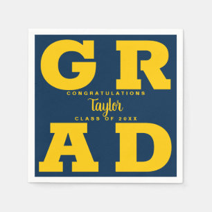Serviette En Papier Gras GRAD Jaune sur Bleu Graduation