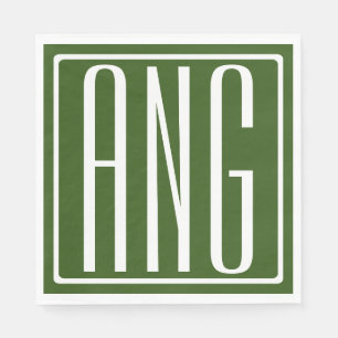 Serviette En Papier Gras moderne 3 initiales Monogramme Vert foresti