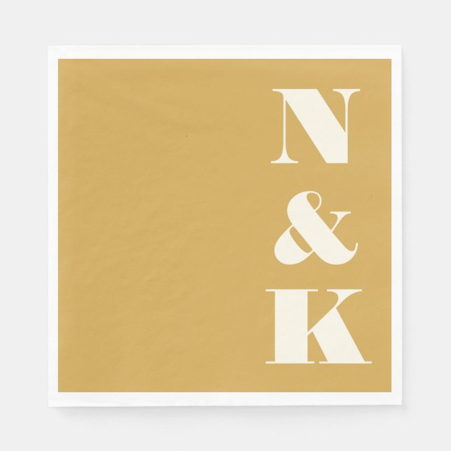 Serviette En Papier Gras Moderne Monogramme Initiales Mariage Jaune (Devant)