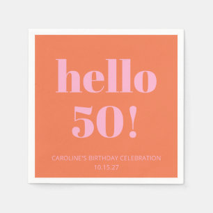 Serviette En Papier Gras moderne simple orange rose 50e fête d'anniver