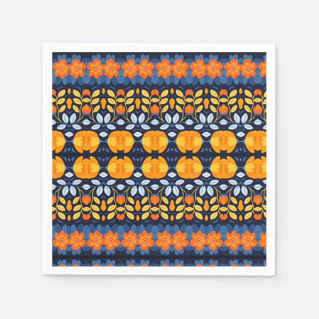 Serviette En Papier Gras Retro Floral Illustration en orange (Devant)