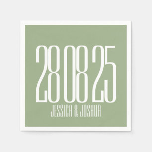Serviette En Papier Gras Script Sage Vert Blanc Ultra Moderne Mariage