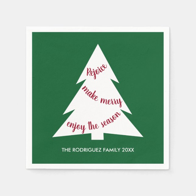 Serviette En Papier Gras Vert Blanc Noël Arbre Nom Fête (Devant)