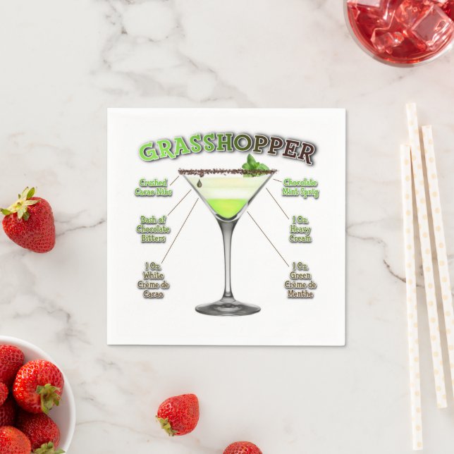 Serviette En Papier GRASSHOPPER Cocktail Recette Art (En situation)