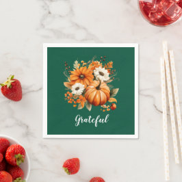 Serviette En Papier Grateful Autumn Floral Pumpkin Green Square