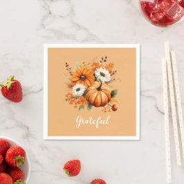 Serviette En Papier Grateful Autumn Floral Pumpkin Orange Square