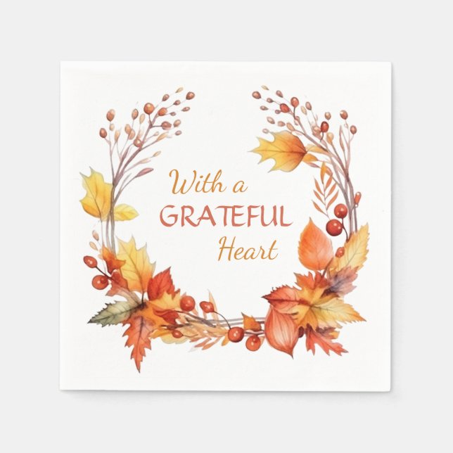 Serviette En Papier Grateful Heart Automne quitte Thanksgiving (Devant)