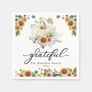 Serviette En Papier Grateful tournesol Citrouille verdure Thanksgiving
