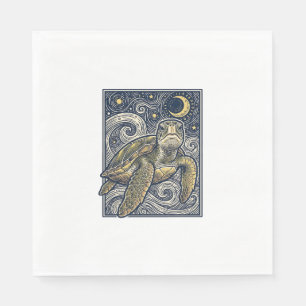 Serviette En Papier Gravure ancienne tortue marine nuit étoilée