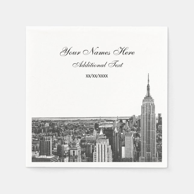 Serviette En Papier Gravure du Skyline de NYC Silhouette, ESB (Devant)